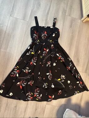 LILY size Medium Black Floral-Print Sundress | Rockabilly Pin-Up Skater Retro